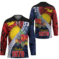 Flag of Kiribati Polynesian Pattern Hockey Jersey Est 1979 With Tropical Flowers LT9 - Polynesian Pride