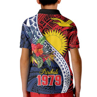 Flag of Kiribati Polynesian Pattern Kid Polo Shirt Est 1979 With Tropical Flowers