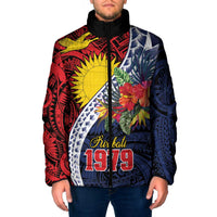 Flag of Kiribati Polynesian Pattern Padded Jacket Est 1979 With Tropical Flowers - Polynesian Pride