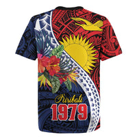 Flag of Kiribati Polynesian Pattern Rugby Jersey Est 1979 With Tropical Flowers