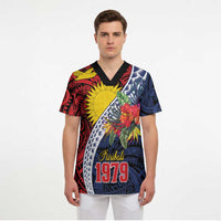 Flag of Kiribati Polynesian Pattern Scrub Top Est 1979 With Tropical Flowers - Polynesian Pride