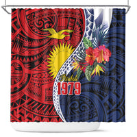 Flag of Kiribati Polynesian Pattern Shower Curtain Est 1979 With Tropical Flowers