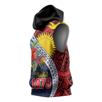 Flag of Kiribati Polynesian Pattern Sleeveless Hoodie Est 1979 With Tropical Flowers - Polynesian Pride