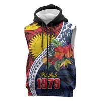 Flag of Kiribati Polynesian Pattern Sleeveless Zip Hoodie Est 1979 With Tropical Flowers LT9 Red - Polynesian Pride