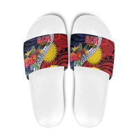 Flag of Kiribati Polynesian Pattern Slide Sandals Est 1979 With Tropical Flowers - Polynesian Pride