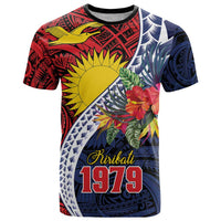 Flag of Kiribati Polynesian Pattern T Shirt Est 1979 With Tropical Flowers