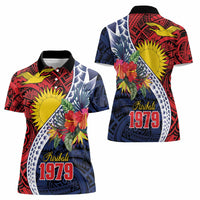 Flag of Kiribati Polynesian Pattern Women Polo Shirt Est 1979 With Tropical Flowers