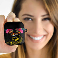 Kiribati Independence Day Personalised AirPods Case Gold Frigatebird with Polynesian Pattern LT9 Black - Polynesian Pride