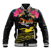 Kiribati Independence Day Personalised Baseball Jacket Gold Frigatebird with Polynesian Pattern