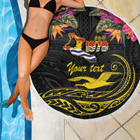 Kiribati Independence Day Personalised Beach Blanket Gold Frigatebird with Polynesian Pattern