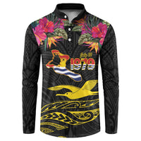 Kiribati Independence Day Personalised Button Sweatshirt Gold Frigatebird with Polynesian Pattern