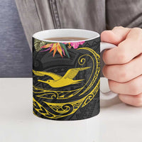 Kiribati Independence Day Personalised Ceramic Mug Gold Frigatebird with Polynesian Pattern - Polynesian Pride