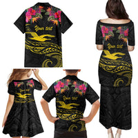 Kiribati Independence Day Personalised Family Matching Puletasi and Hawaiian Shirt Gold Frigatebird with Polynesian Pattern