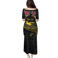 Kiribati Independence Day Personalised Family Matching Puletasi and Hawaiian Shirt Gold Frigatebird with Polynesian Pattern