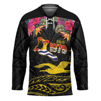Kiribati Independence Day Personalised Hockey Jersey Gold Frigatebird with Polynesian Pattern LT9 Unisex Black - Polynesian Pride