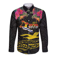 Kiribati Independence Day Personalised Long Sleeve Button Shirt Gold Frigatebird with Polynesian Pattern