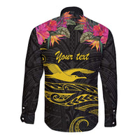 Kiribati Independence Day Personalised Long Sleeve Button Shirt Gold Frigatebird with Polynesian Pattern