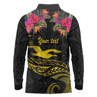 Kiribati Independence Day Personalised Long Sleeve Polo Shirt Gold Frigatebird with Polynesian Pattern
