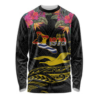 Kiribati Independence Day Personalised Long Sleeve Shirt Gold Frigatebird with Polynesian Pattern
