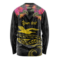 Kiribati Independence Day Personalised Long Sleeve Shirt Gold Frigatebird with Polynesian Pattern