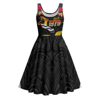 Kiribati Independence Day Personalised Midi Dress Gold Frigatebird with Polynesian Pattern - Polynesian Pride