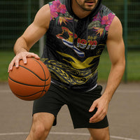 Kiribati Independence Day Personalised Sleeveless Hoodie Gold Frigatebird with Polynesian Pattern - Polynesian Pride