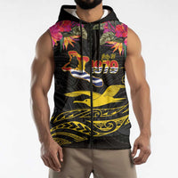 Kiribati Independence Day Personalised Sleeveless Zip Hoodie Gold Frigatebird with Polynesian Pattern LT9 - Polynesian Pride