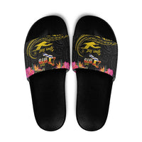 Kiribati Independence Day Personalised Slide Sandals Gold Frigatebird with Polynesian Pattern - Polynesian Pride