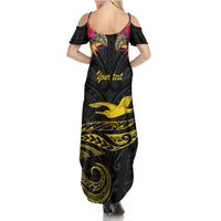 Kiribati Independence Day Personalised Summer Maxi Dress Gold Frigatebird with Polynesian Pattern