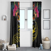Kiribati Independence Day Personalised Window Curtain Gold Frigatebird with Polynesian Pattern
