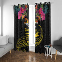 Kiribati Independence Day Personalised Window Curtain Gold Frigatebird with Polynesian Pattern