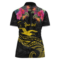 Kiribati Independence Day Personalised Women Polo Shirt Gold Frigatebird with Polynesian Pattern