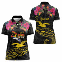 Kiribati Independence Day Personalised Women Polo Shirt Gold Frigatebird with Polynesian Pattern