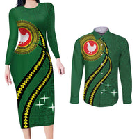 Manua Islands Polynesian Style Couples Matching Long Sleeve Bodycon Dress and Long Sleeve Button Shirt LT9 Green - Polynesian Pride