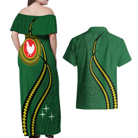 Manua Islands Polynesian Style Couples Matching Off Shoulder Maxi Dress and Hawaiian Shirt LT9 - Polynesian Pride