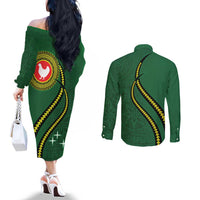 Manua Islands Polynesian Style Couples Matching Off The Shoulder Long Sleeve Dress and Long Sleeve Button Shirt LT9 - Polynesian Pride