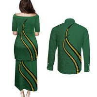 Manua Islands Polynesian Style Couples Matching Puletasi and Long Sleeve Button Shirt LT9 - Polynesian Pride