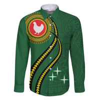 Manua Islands Polynesian Style Family Matching Off The Shoulder Long Sleeve Dress and Hawaiian Shirt