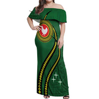 Manua Islands Polynesian Style Off Shoulder Maxi Dress