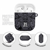 Custom New Zealand Taiaha Maori AirPods Case Minimalist Silver Fern All Black - Polynesian Pride