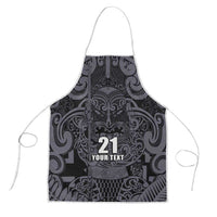 Custom New Zealand Taiaha Maori Apron Minimalist Silver Fern All Black LT9 Black - Polynesian Pride