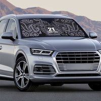 Custom New Zealand Taiaha Maori Auto Sun Shade Minimalist Silver Fern All Black - Polynesian Pride