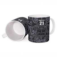 Custom New Zealand Taiaha Maori Ceramic Mug Minimalist Silver Fern All Black - Polynesian Pride