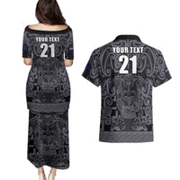 Custom New Zealand Taiaha Maori Couples Matching Puletasi and Hawaiian Shirt Minimalist Silver Fern All Black - Polynesian Pride