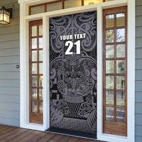 Custom New Zealand Taiaha Maori Door Cover Minimalist Silver Fern All Black - Polynesian Pride