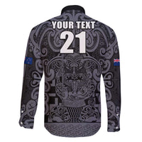 Custom New Zealand Taiaha Maori Family Matching Long Sleeve Bodycon Dress and Hawaiian Shirt Minimalist Silver Fern All Black - Polynesian Pride