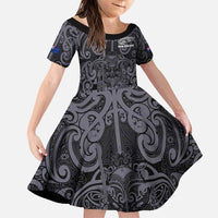 Custom New Zealand Taiaha Maori Family Matching Puletasi and Hawaiian Shirt Minimalist Silver Fern All Black - Polynesian Pride