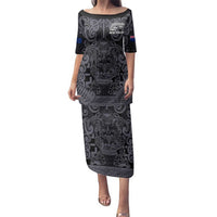 Custom New Zealand Taiaha Maori Family Matching Puletasi and Hawaiian Shirt Minimalist Silver Fern All Black - Polynesian Pride