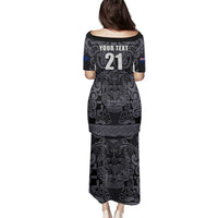 Custom New Zealand Taiaha Maori Family Matching Puletasi and Hawaiian Shirt Minimalist Silver Fern All Black - Polynesian Pride