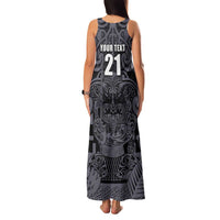 Custom New Zealand Taiaha Maori Family Matching Tank Maxi Dress and Hawaiian Shirt Minimalist Silver Fern All Black - Polynesian Pride